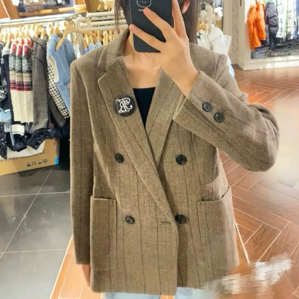 Brown Double-Breasted Women's Blazer
